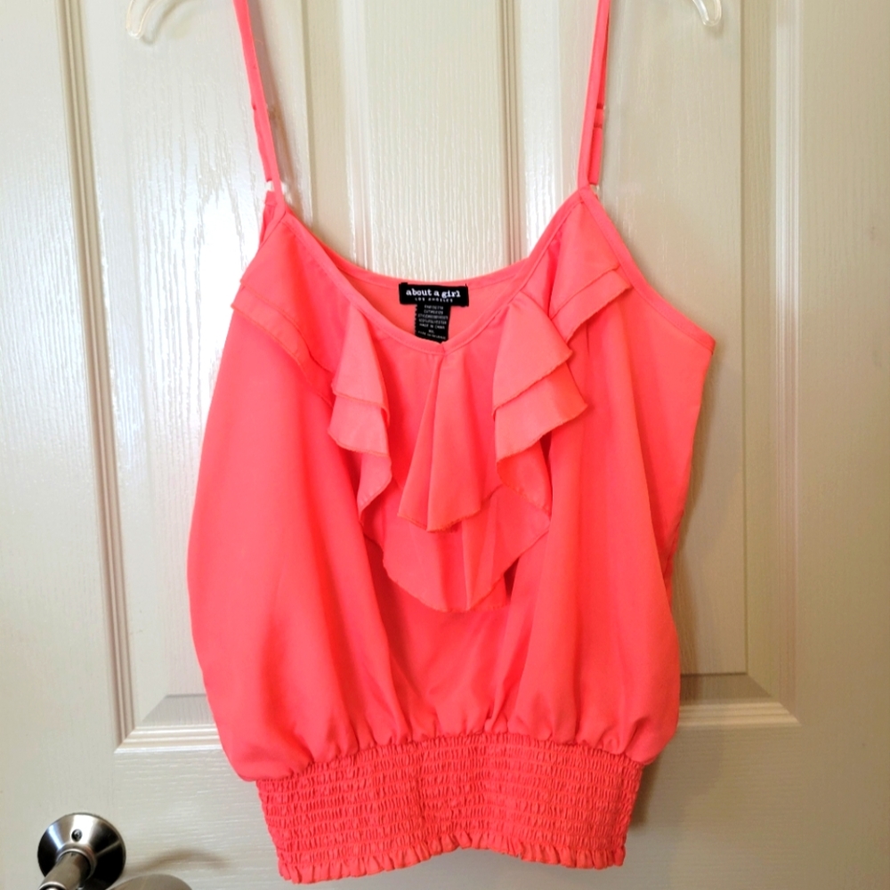 About a Girl - Ruffle Front Blouse with Straps - Coral size XL